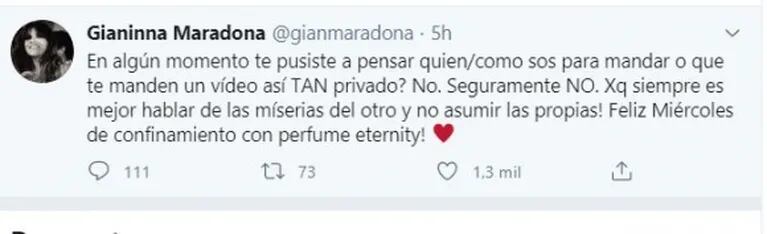 El dolor de Gianinna Maradona con la persona que filtró el video privado de Diego: "Siempre es mejor hablar de las miserias del otro"