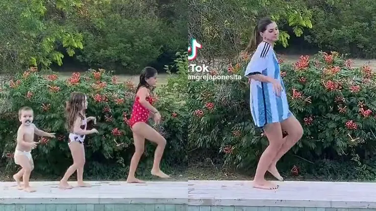 El dulce video de China Suárez haciendo un pasito de baile junto a sus hijos al lado de la pileta