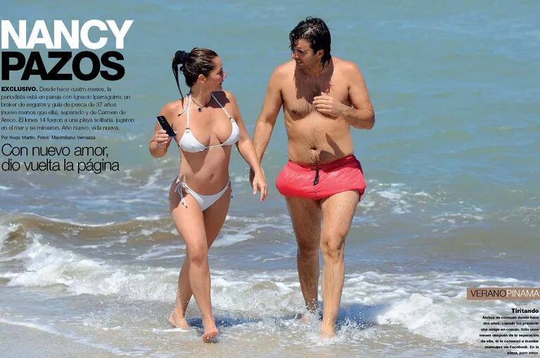 Nancy Pazos y su nuevo novio, Ignacio Iparraguirre en Pinamar. (Foto: revista Gente)