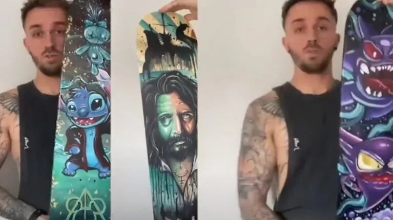  Tras el cierre de su centro de tatuajes, este artista se reinventa diseñando cubiertas de monopatines