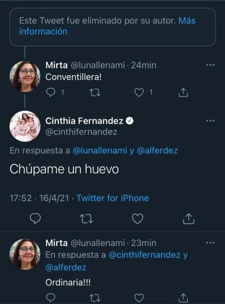 Los tremendos tweets de Cinthia Fernández contra el Presidente que fueron denunciados: "¡Usted no tiene vergüenza!"