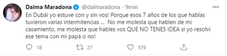 Furiosa catarata de tweets de Dalma Maradona contra Rocío Oliva: "Acordate de lo que hacías en Dubái"
