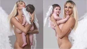 La producción de fotos al desnudo de Vicky Xipolitakis con su bebé de 8 meses (Fotos: Instagram)
