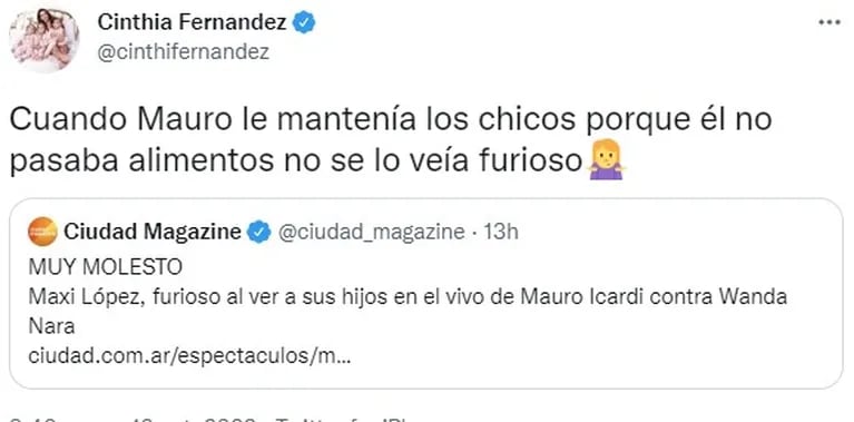Cinthia Fernández fulminó a Maxi López por su enojo con Mauro Icardi: "Le mantenía a los chicos"