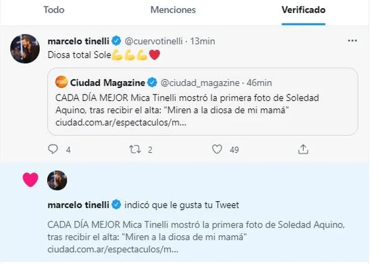 La tierna reacción de Marcelo Tinelli al ver la primera foto de Soledad Aquino tras recibir el alta: "Diosa total, Sole"