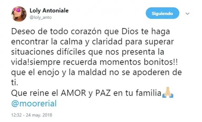 El tweet de Loly Antoniale a Morena Rial en medio del escándalo con su papá: "Que el enojo y la maldad no se apoderen de ti"