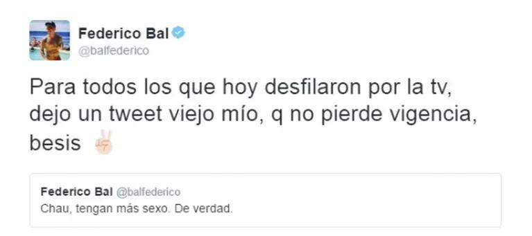 El picante mensaje de Federico Bal tras la aparición de Nazarena Vélez en cámara: "Para todos los que hoy desfilaron por TV, dejo un viejo tweet mío que no pierde vigencia"
