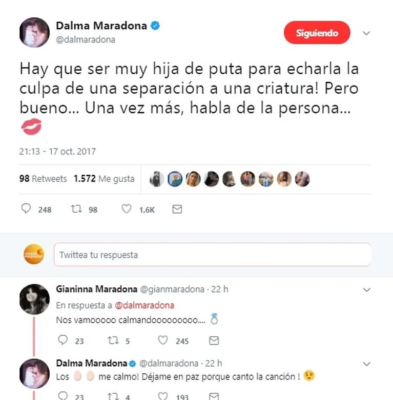 Tremenda respuesta de La Princesita Karina tras el picante tweet de Dalma Maradona sobre su separación del Kun: "Insoportables, infumables... El que es feliz, no rompe las pelotas"