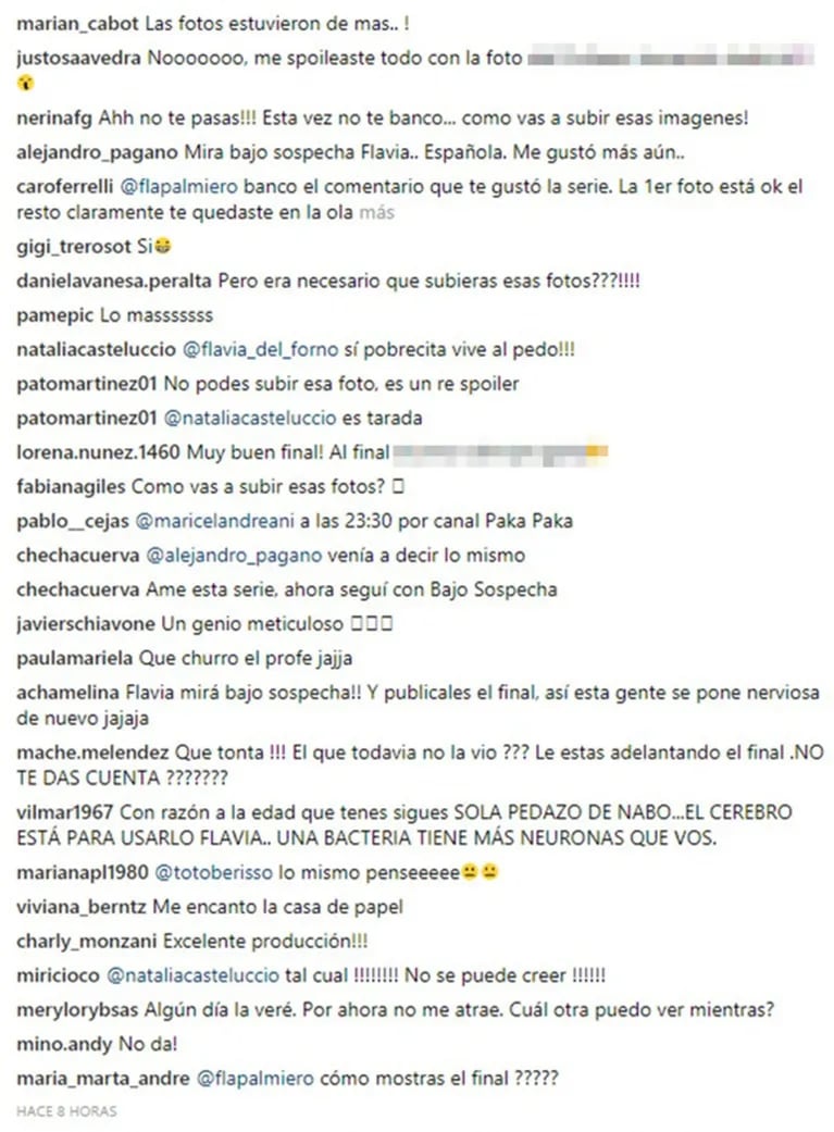 Flavia Palmiero publicó en Instagram… ¡el final de La Casa de Papel!: los furiosos mensajes de sus seguidores