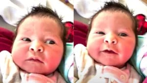 Una bebé de 5 días habla y saluda a su madre