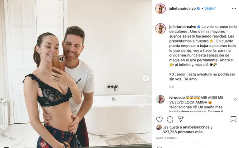 Julieta Nair Calvo mostró por primera vez su pancita tras anunciar que está embarazada: "Uno de mis mayores sueños se está haciendo realidad"