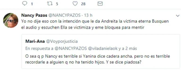 La guerra de Nancy Pazos y Andrea Taboada en Twitter: "chicanas" muy filosas, polémica ¡y bloqueo! 