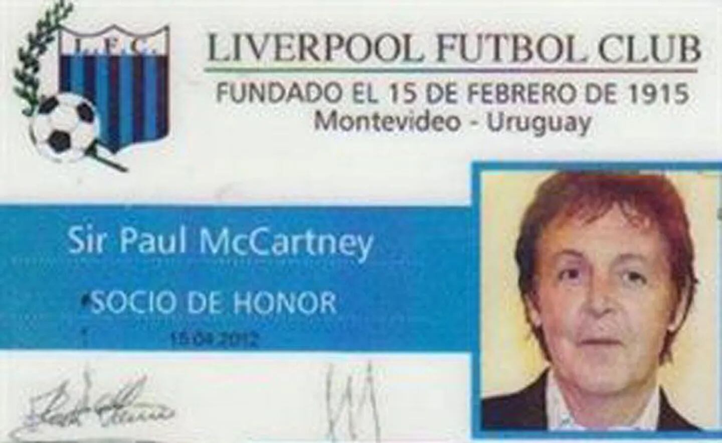 Paul McCartney ahora es socio de honor del Liverpool... de Uruguay. (Foto: liverpoolfc.com.uy)
