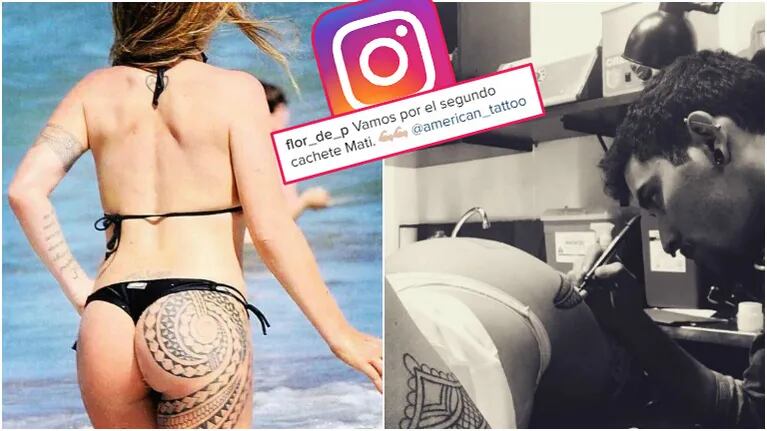 Florencia Peña redobló la apuesta y se tatuó el otro cachete de la cola (Fotos: revista Gente e Instagram)