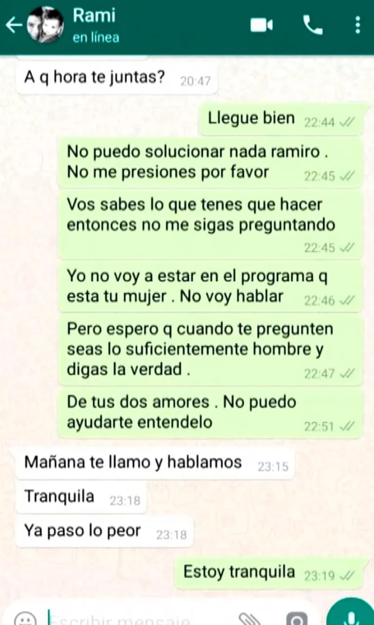 Los chats que llevaron a Florencia Peña a confesar que tiene una "relación abierta" con Ramiro Ponce de León