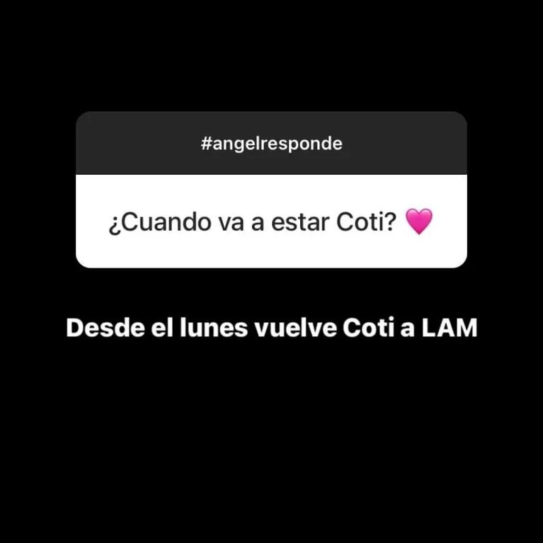 Ángel de Brito anunció en Instagram el regreso de Coti Romero.