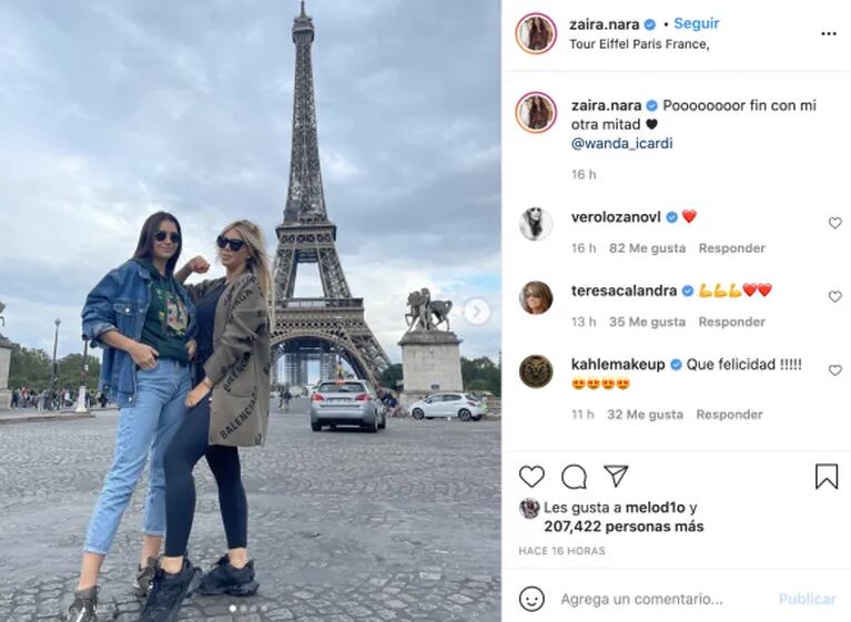 Zaira y Wanda Nara se reencontraron en París: "Con mi otra mitad"