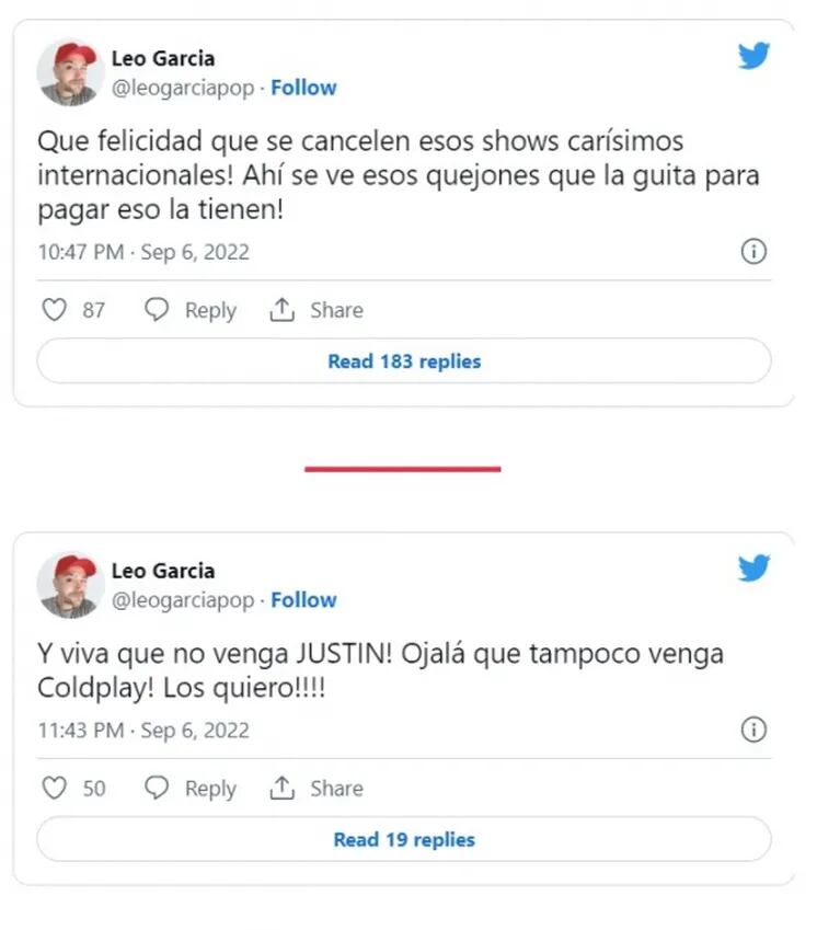 Leo García celebró muy picante la cancelación del show de Justin Bieber en Argentina