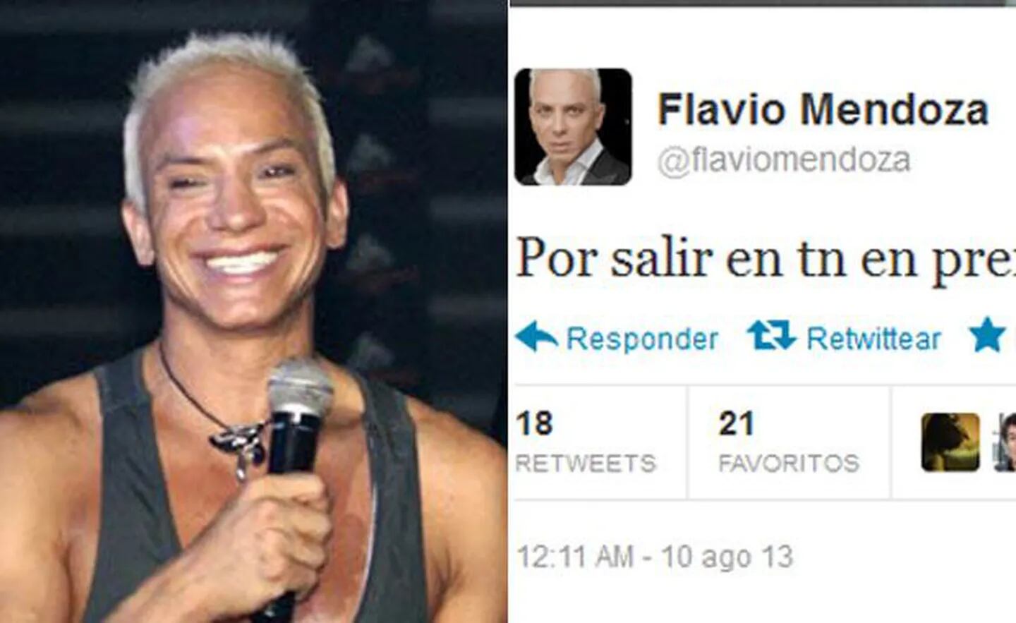El blooper tuitero de Flavio Mendoza. (Fotos: Web y Twitter)