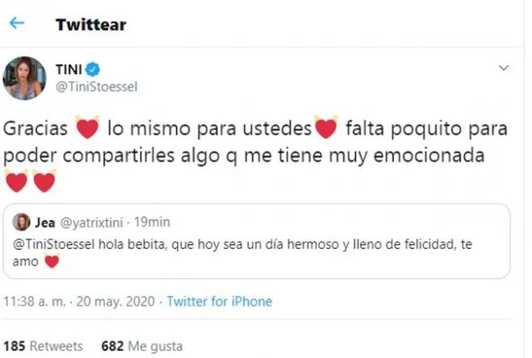 Primer tweet de Tini tras comunicar su separación de Sebastián Yatra: "Falta poquito para compartirles algo"