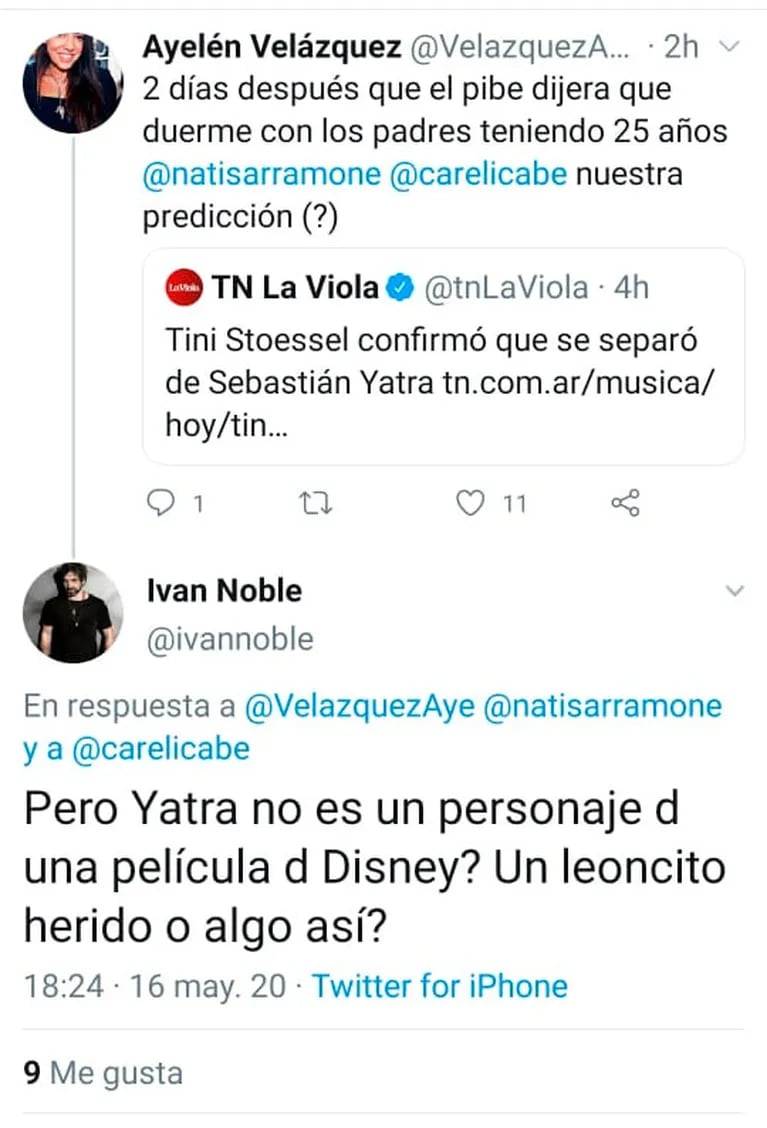 Iván Noble chicaneó a Sebastián Yatra tras contar que aún duerme en la cama de sus padres: "¿Pero no es un personaje de Disney o un leoncito herido?"