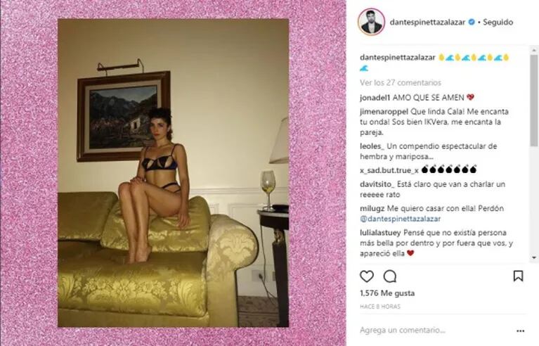 Dante Spinetta publicó fotos íntimas del apasionado festejo de cumple de su novia: "Pura Flama"