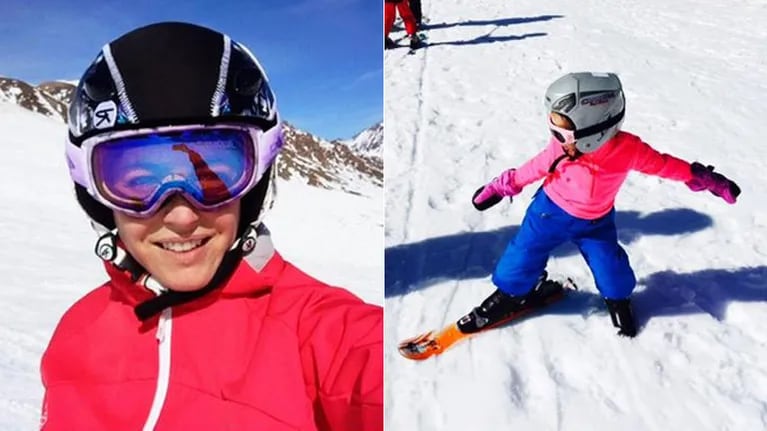 Pamela David y su hija Lola en la nieve: la primera clase de ski de la niña (Foto: Twitter)