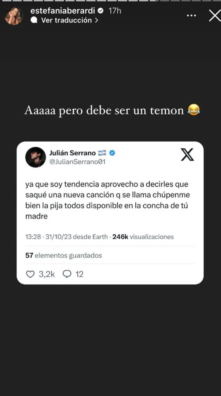Julián Serrano reaccionó picantísimo a las burlas por el casamiento de su ex Oriana Sabatini con Paulo Dybala