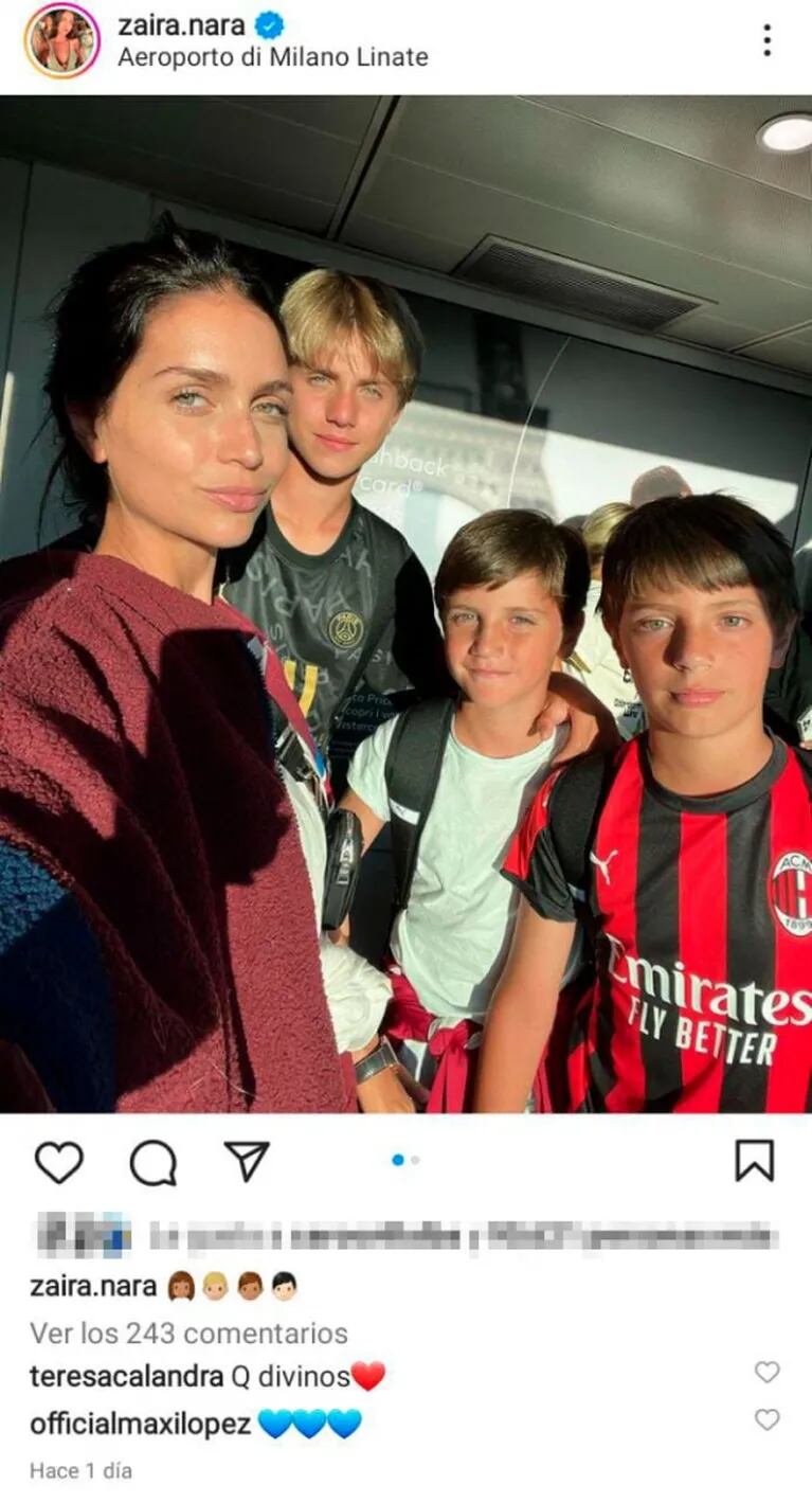 Maxi López reaccionó a una foto de Zaira Nara con sus tres hijos