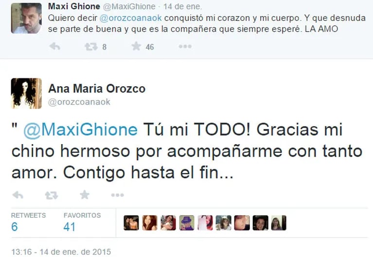El pícaro tweet de Maxi Ghione a Ana María Orozco (Foto: Twitter)
