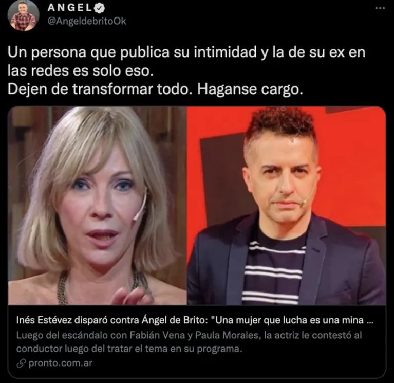 Inés Estévez y Ángel de Brito se cruzaron fuerte tras la polémica con Fabián Vena: "Háganse cargo"