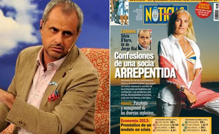 Jorge Rial y la polémica tapa de la revista Noticias con las confesiones de Silvia D Auro. (Fotos: Web y revista Noticias)