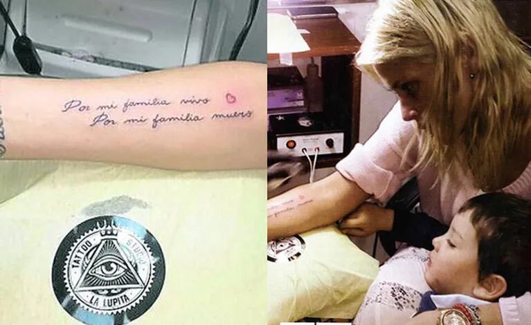 Nazarena Vélez se tatuó una frase en honor a Fabián Rodríguez (Fotos: Web y Gente). 