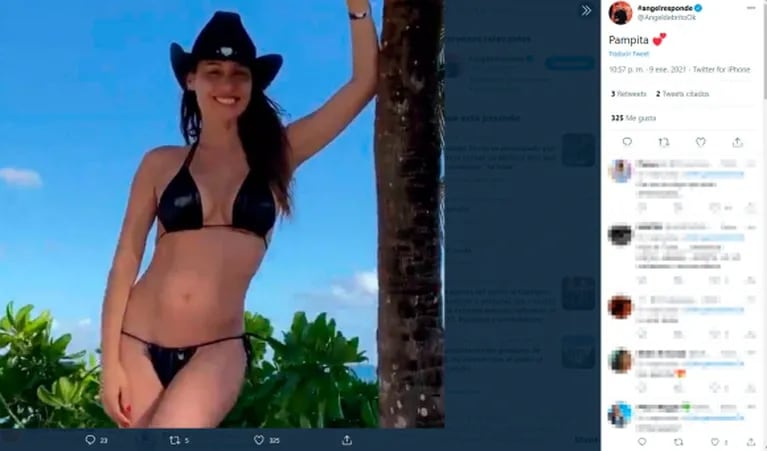 El sugerente tweet de Ángel de Brito al ver las fotos de Pampita en la playa, ¿potenciando el rumor de embarazo?: dos corazones