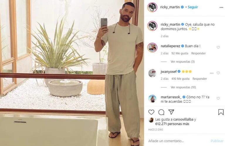 Pícara pregunta de Jimena Grandinetti a Bonelli tras ver una foto de Ricky Martin en pijama: "¿Dormís en calzones?"