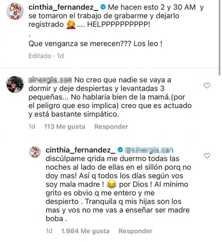 La bronca de Cinthia Fernández contra quienes critican la crianza de sus hijas: "No me vas a enseñar a ser madre, boba"