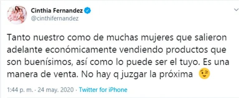 Fuertes mensajes de Cinthia Fernández contra China Suárez tras su catarata de tweets: "¡Estar embarazada no te santifica!"