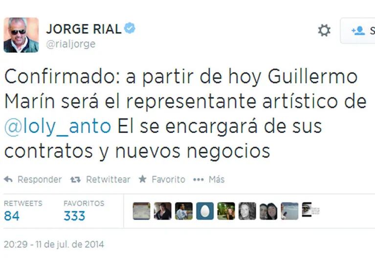 Jorge Rial confirma al nuevo representante de Loly (Foto: Twitter)