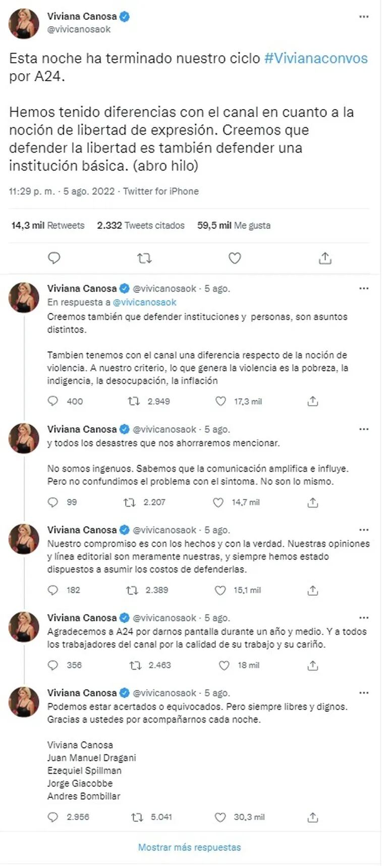 Viviana Canosa renunció a A24 en medio de una polémica: "Tenemos con el canal una diferencia respecto de la noción de violencia" 