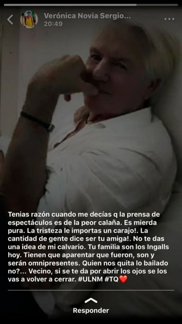 El polémico mensaje de la novia de Sergio Denis: "Si se te da por abrir los ojos, los vas a volver a cerrar"