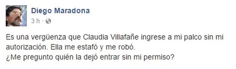 Diego Maradona se enojó con Claudia Villafañe al verla en su palco de la Bombonera: "Es una vergüenza que ingrese sin mi autorización"