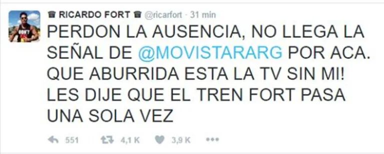 Sorpresivo mensaje en la cuenta de Twitter de Ricardo Fort