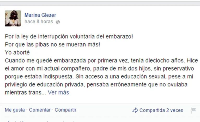 Marina Glezer, mujer de Palacios, y una carta pública sobre el aborto (Fotos: Captura). 