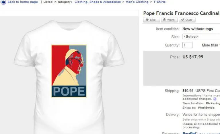 La remera del Papa en Ebay.