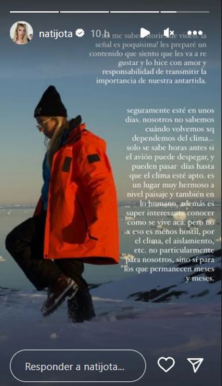 Qué hace Nati Jota en la Antártida Argentina: "Estoy cumpliendo un sueño y conociendo un lugar único"