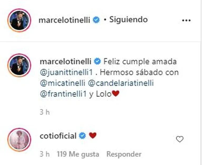 El "gesto 2.0" de Coti con Marcelo Tinelli, tras su romance con Cande Tinelli: le puso un "corazón" a una foto familiar