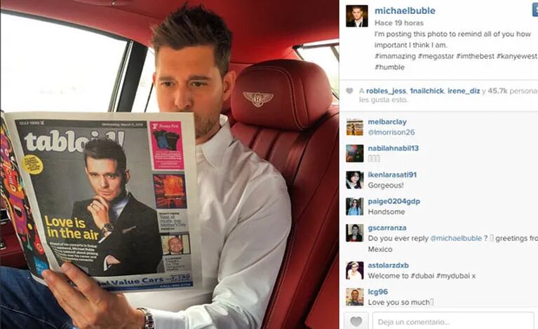 Michael Bublé y una divertida postal desde Dubai (Fotos: Instagram). 