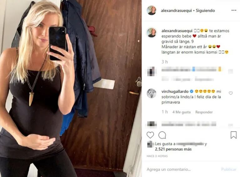 La Sueca Larsson anunció su segundo embarazo con una dulce foto luciendo su pancita: "Te estamos esperando, bebé"