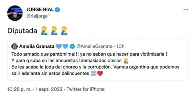 Jorge Rial cruzó a Amalia Granata por sus dichos sobre el ataque a Cristina Kirchner