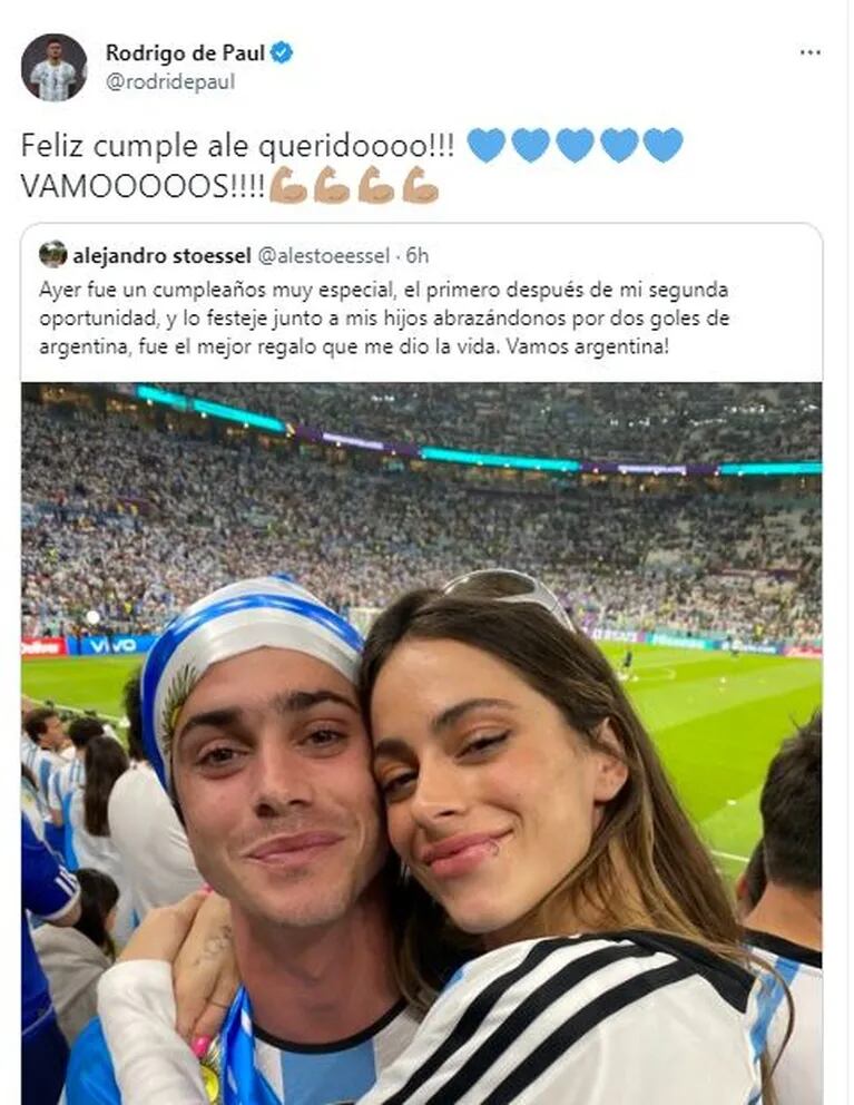 El mensaje de Rodrigo de Paul al papá de Tini Stoessel tras la victoria de Argentina